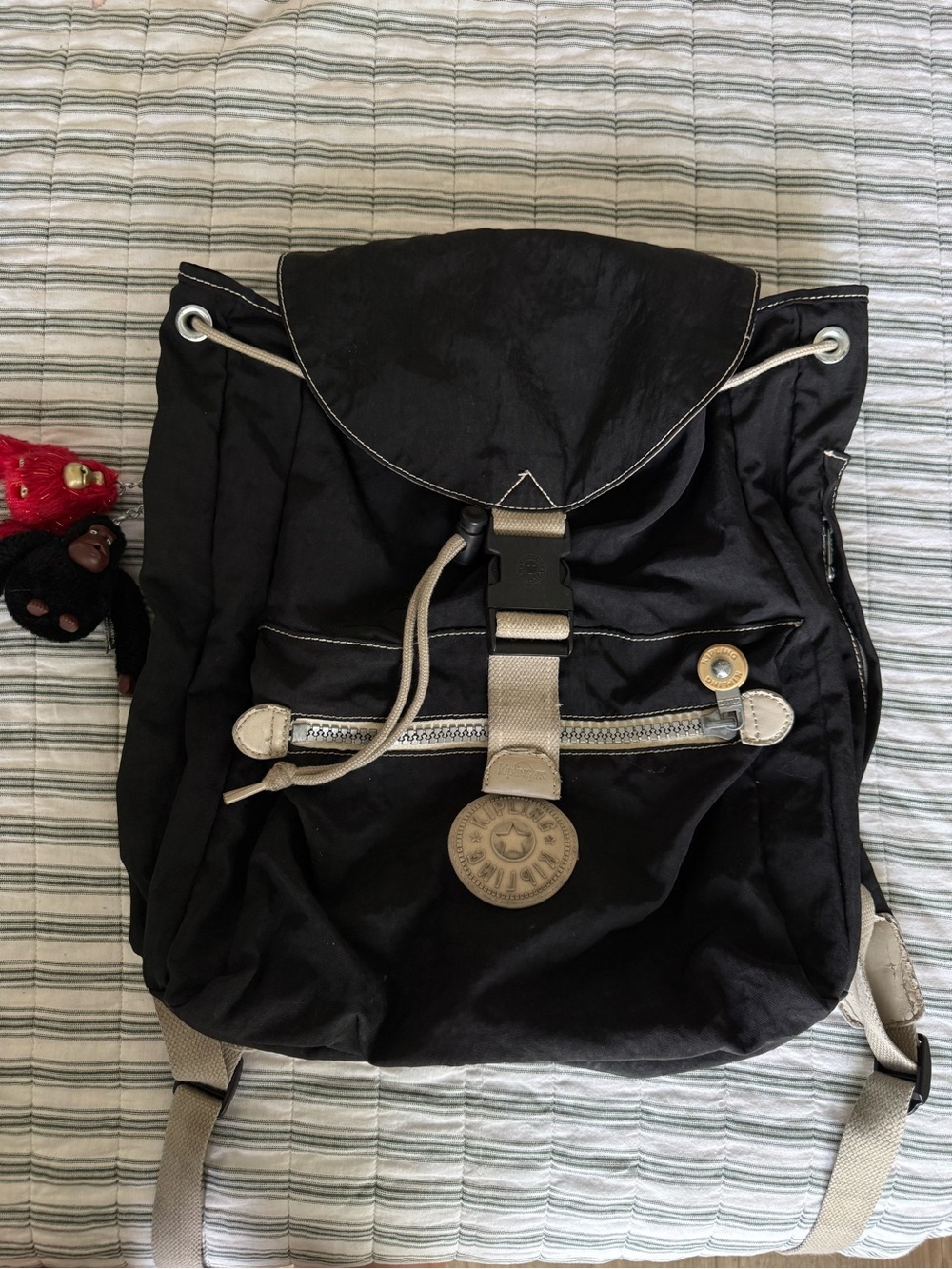 Kipling Black Backpack with Cream Accents